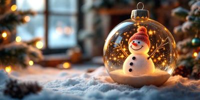 The primary subject of the image is a snowman, which is the main object, scene, or focus of the image. The setting/background features a snowy environment, with a pine tree in the background. The visual style of the image is a photo, capturing the details of the snowman and its surroundings. The colors and mood of the image are predominantly white and cold, as the snowman is made of snow and the environment is snowy.